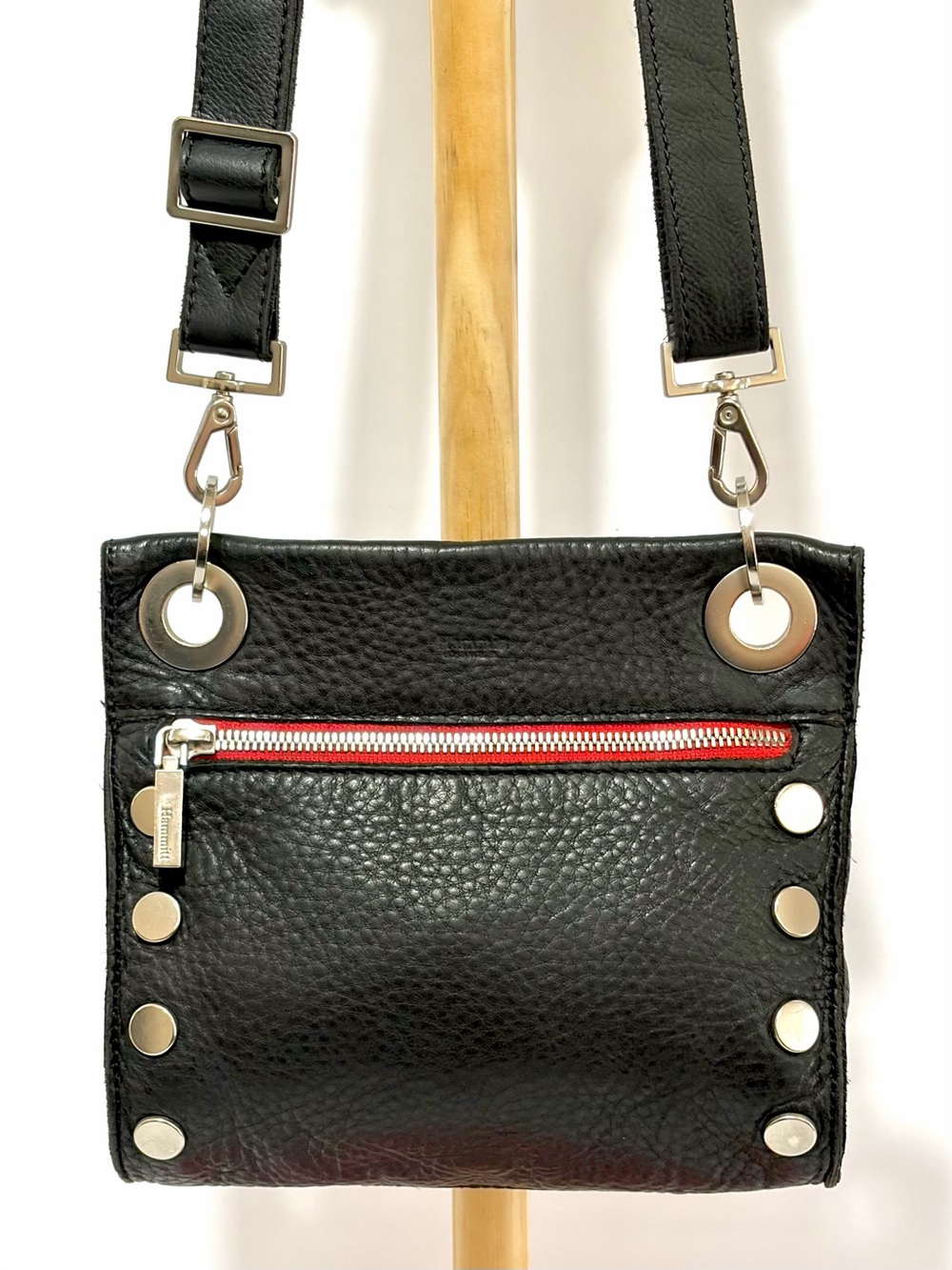 Hammitt Tony Small Leather Crossbody In Black/Brushed Silver/Ref Zip